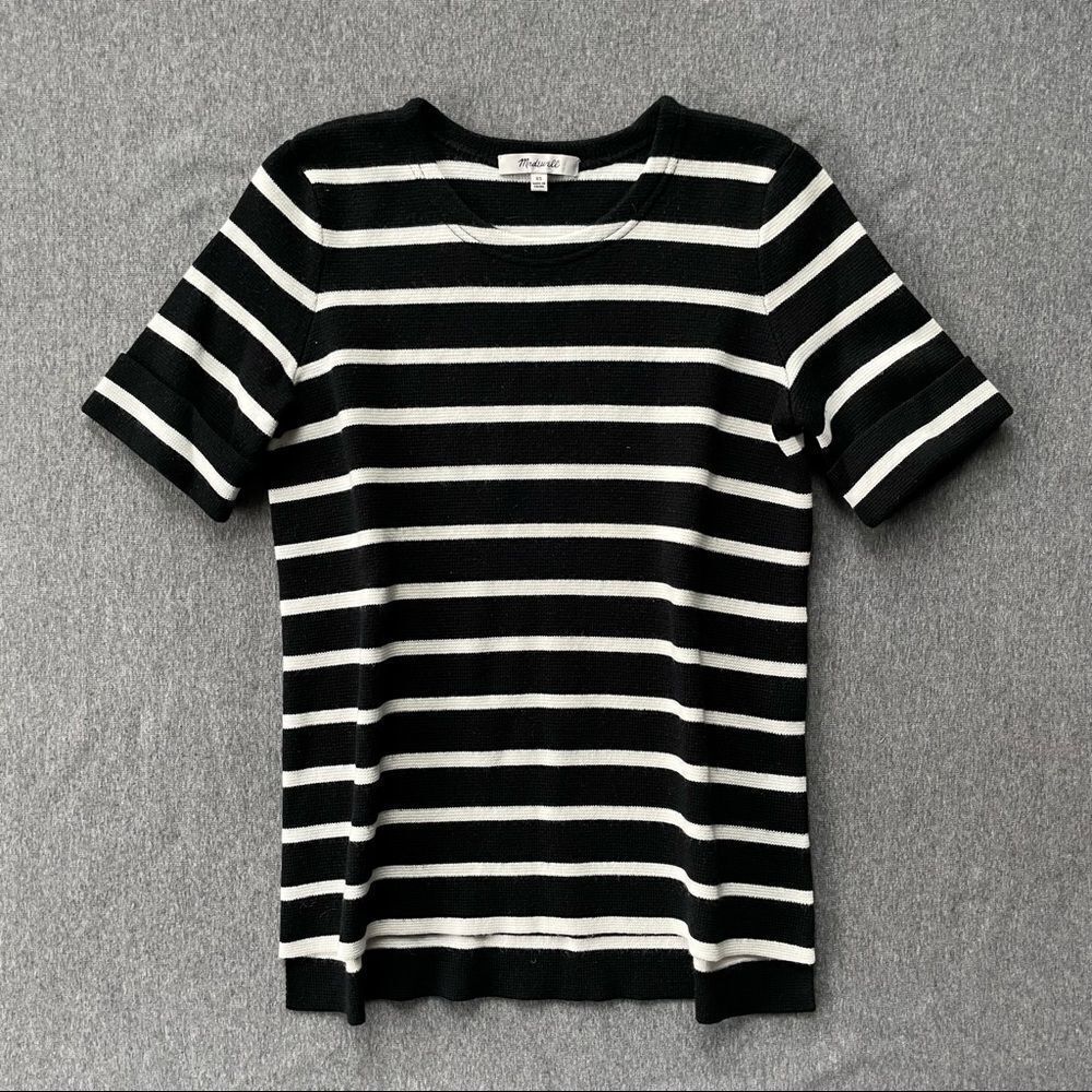 Madewell Short-Sleeve Wool Blend Striped Sweater XS